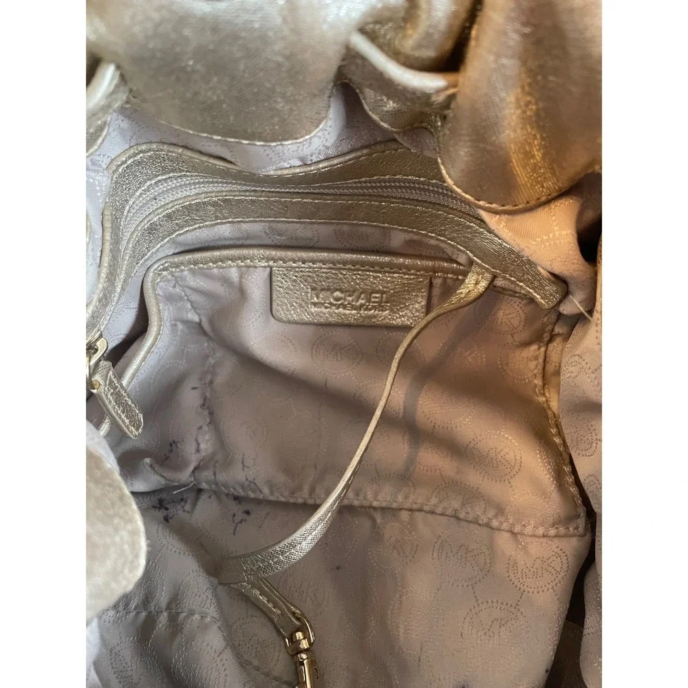 Michael Kors Vintage Y2K Metallic Bronze Leather Slouchy Hobo Bag Buckle Accent
